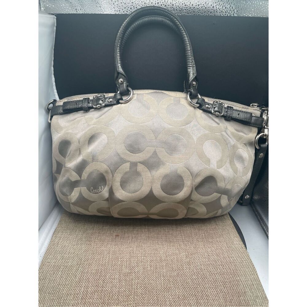 Coach Ashley Signature Satchel Khaki & Black Trim Plum Interior - Picture 3 of 12